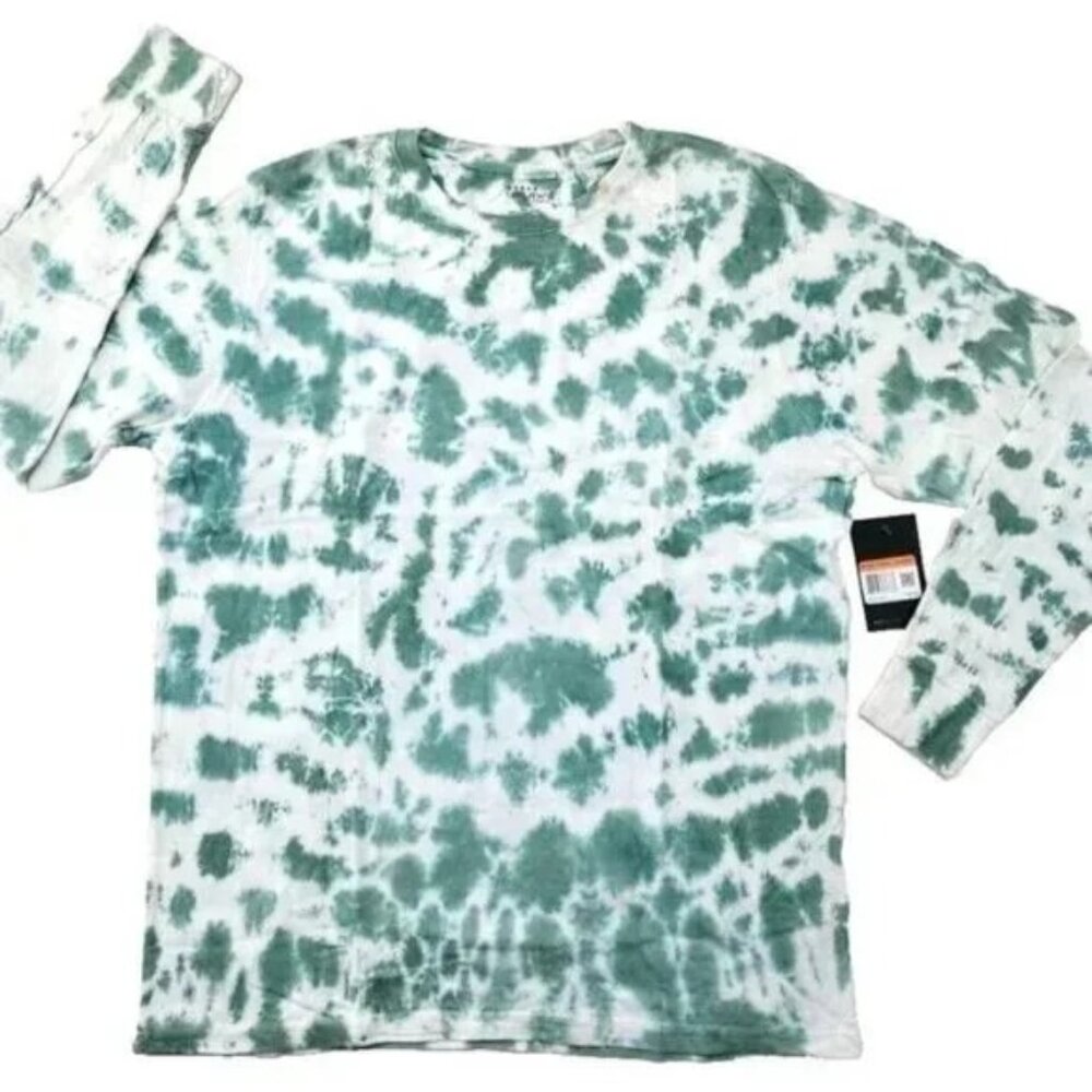 Galaxy By Harvic Men's Long Sleeve Crew Neck Green Tee Shirt Tie Dye Large NWT